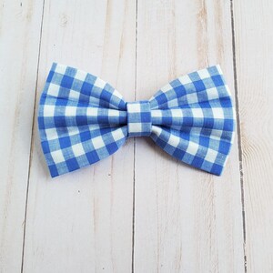 Blue gingham dog bow tie • Blue plaid bow tie for dog collar • Classic spring & summer boy dog collar accessory • Plaid pet bow tie • Bowtie