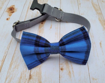 Plaid flannel dog bow tie • Blue, black, and purple dog bowtie • Autumn / fall dog collar accessories • Cute puppy bowtie for collar