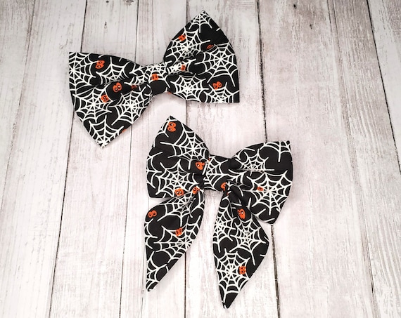 Halloween dog sailor bow or Halloween dog bow tie • Black spider web dog collar bow or bow tie • Halloween pet collar accessories