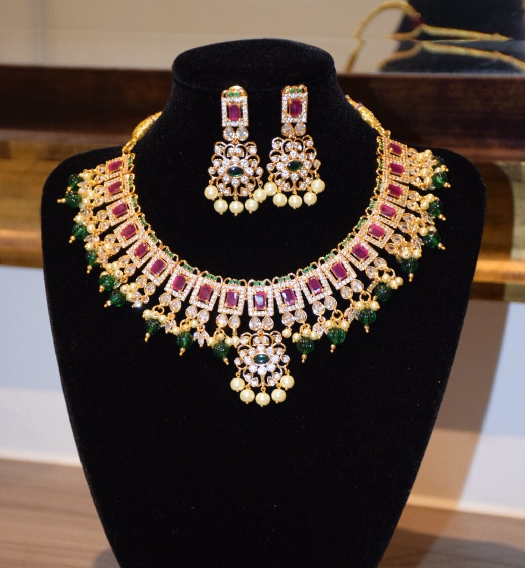 Sparkling Trendz Ruby American Diamond Necklace Set