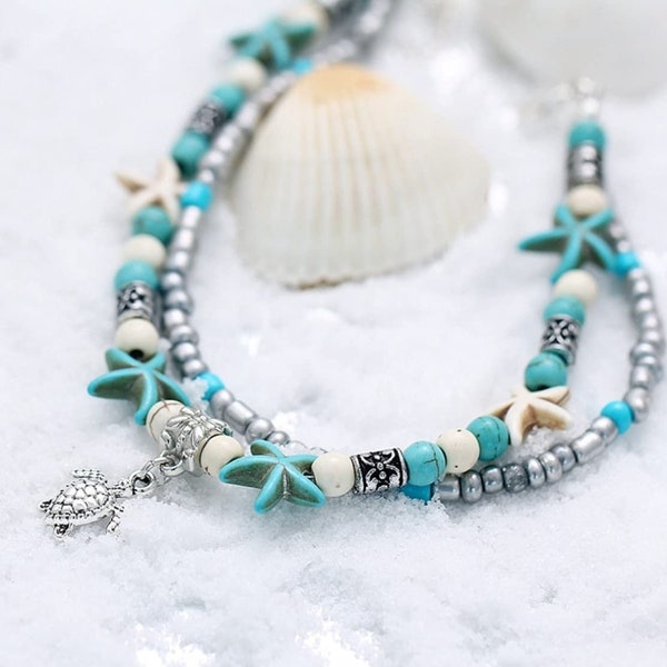 Stylish 1 Pc Starfish Beach Turtle Beads Bracelet/ Wrist Band/ Anklet | Fashion Cute Anklets/ Bracelets | Beach Wear Jewellery