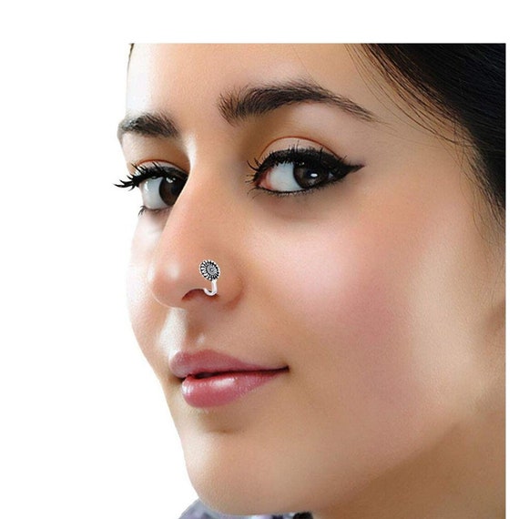 Oxidised Silver Bollywood Style Non-piercing Nose Pin German - Etsy UK