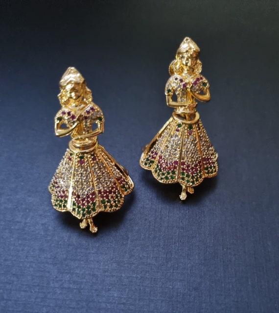Copper Golden AD Long Earrings, 12 mm at Rs 65/pair in Indore | ID:  2850552885033