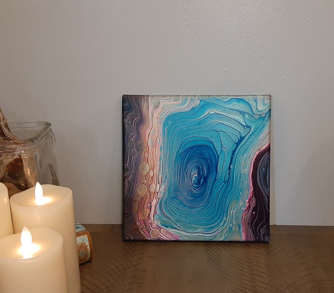 Blue's and Pink acrylic pour painting fluid art 8X8 Etsy