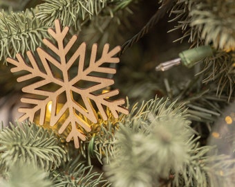 Christmas Snowflake Wood Tree Ornaments - Set of 10 - Laser Cut Unfinished Wood Cutout Shapes - Style 4