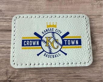 KC Crown Town Baseball Leatherette Patch, UV Printed (3x2"), Royals