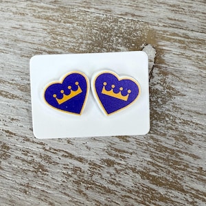 UV Printed KC Royals Heart Acrylic Stud Earrings, hypoallergenic, lightweight, royals merch, kc royals, baseball studs, royals jewelry