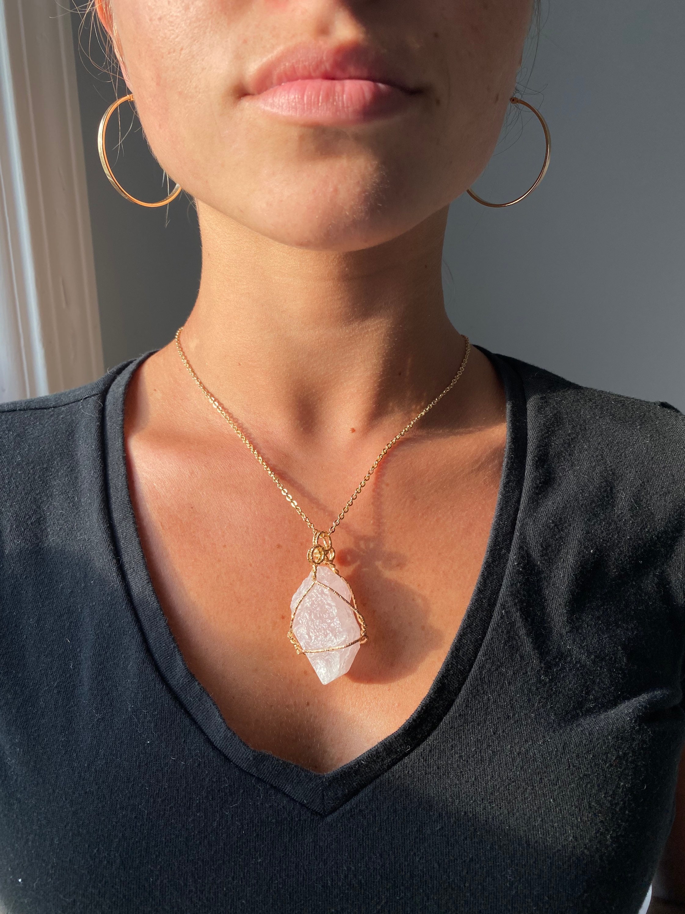 Wrapped crystal necklace for women Raw stone amethyst Etsy