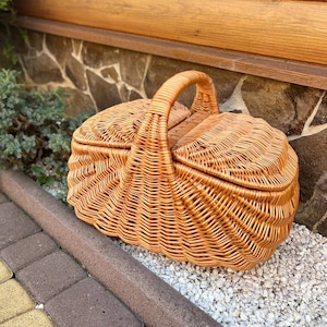 Cestino Da Picnic In Vimini Con Doppio Coperchio - Elegante E Pratico Per Escursioni - Foto 3