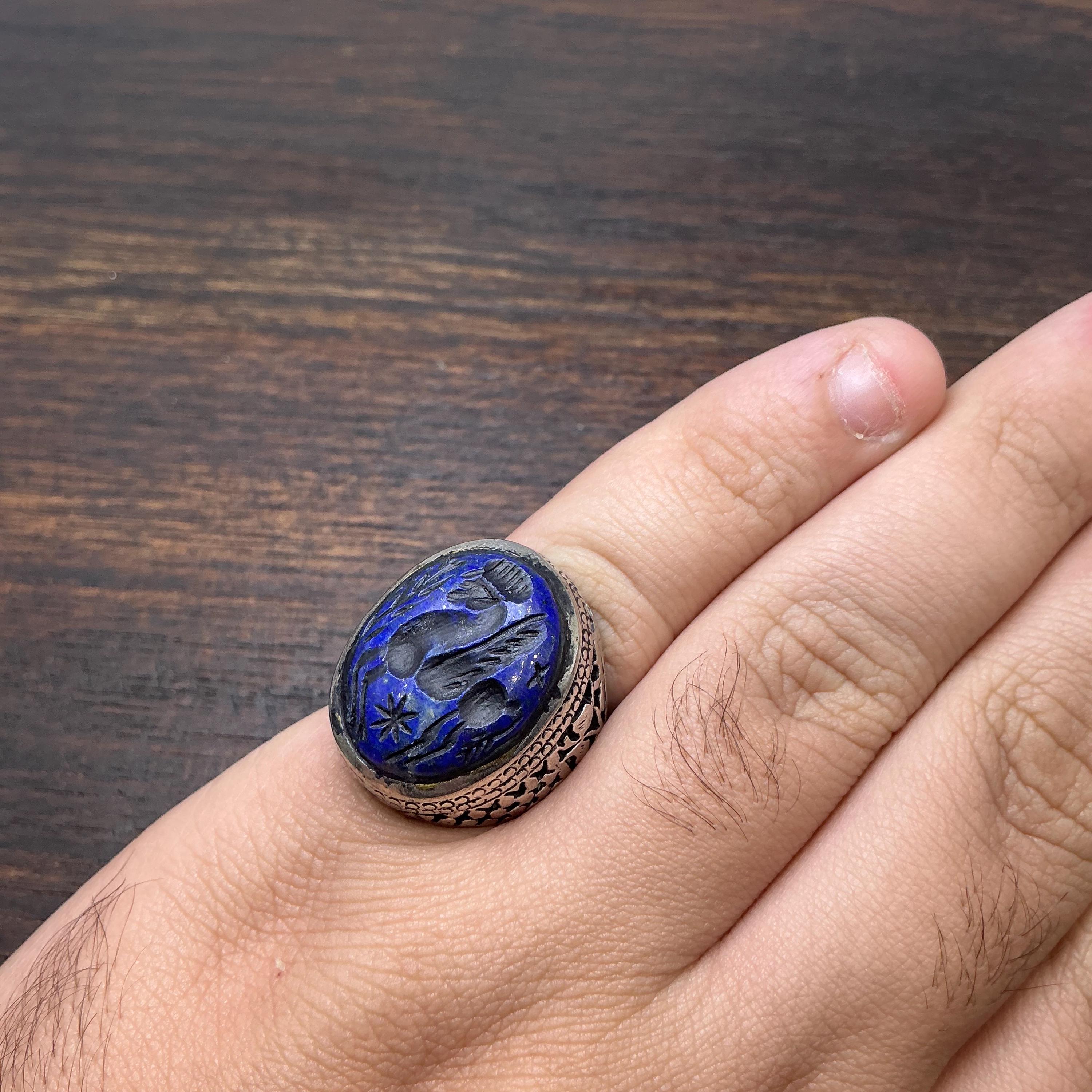 Bague Réglable En Lapis Lazuli D'Afghanistan - Pierre Bleue, Métal Inoxydable, Neuf