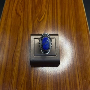 OLD UNIQUE HANDCRAFTED afghan silver plated ring with gorgeous patterned lapis stone