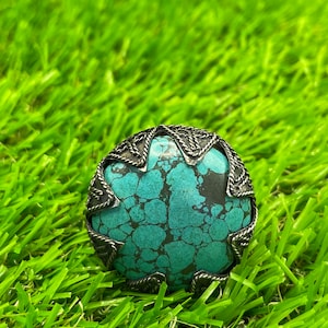 Handcrafted vintage Nepalese silver plated ring with ancient design