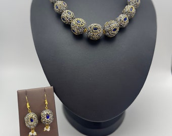 Simple blue Agate Necklace Set + Earrings