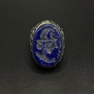 Vintage Handcrafted unique afghan silver plated ring with gorgeous patterned lapis stone