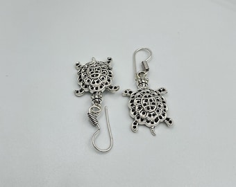 Silver Turtle Dangle Earrings, Boho Animal Jewelry Gift
