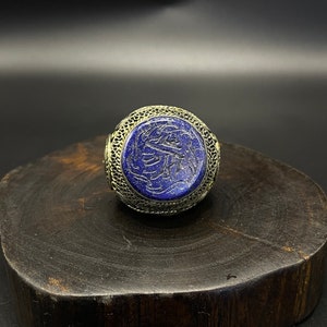 HANDCRAFTED vintage afghan silver plated ring with gorgeous patterned lapis stone