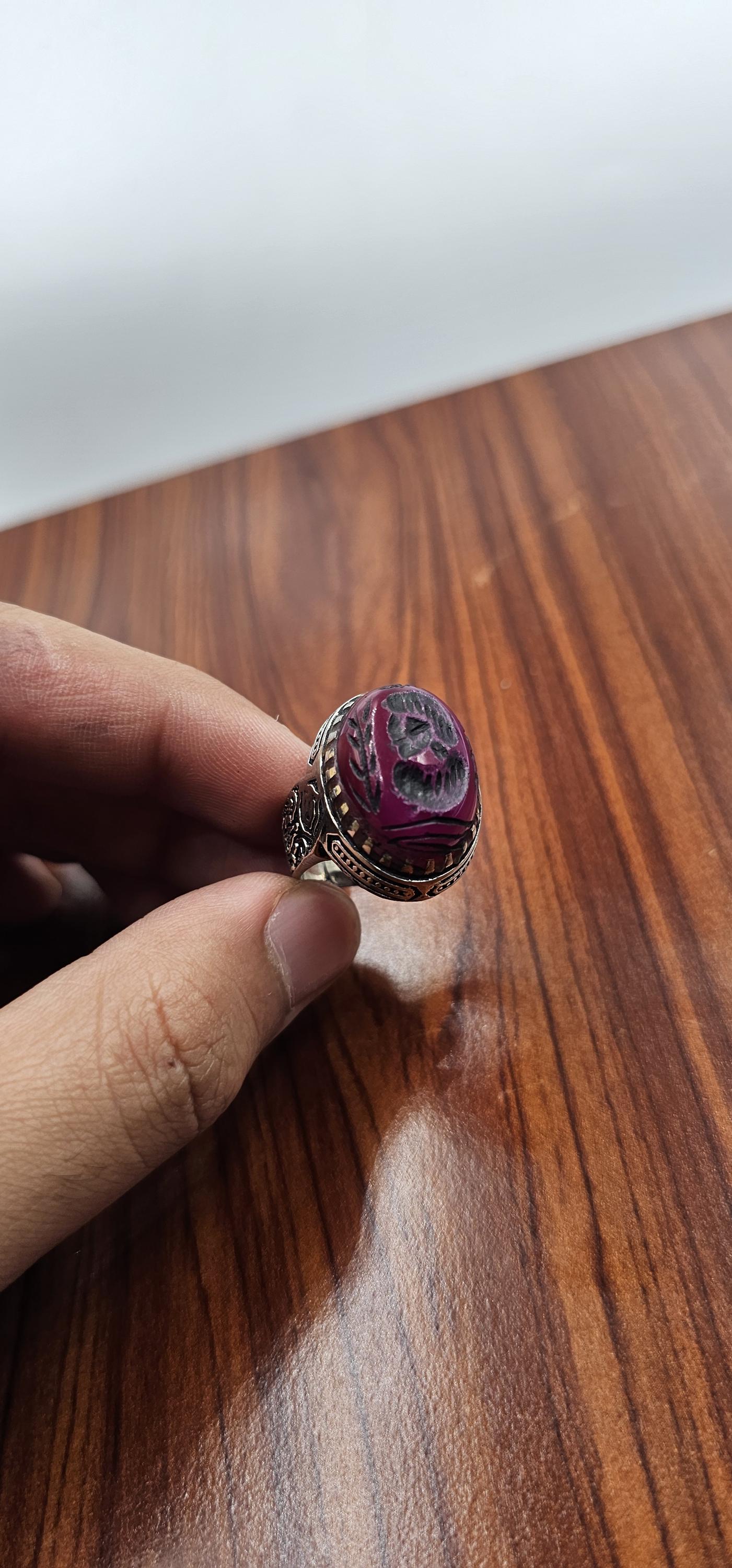 Bague Imposante En Argent Et Pierres Fines - Style Afghanistan - Occasion - Bijou Ethnique Et Unique