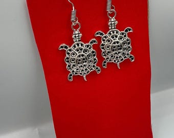 Silver Turtle Dangle Earrings, Boho Animal Jewelry Gift