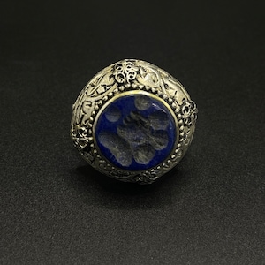 HANDCRAFTED vintage afghan silver plated ring with gorgeous patterned lapis stone
