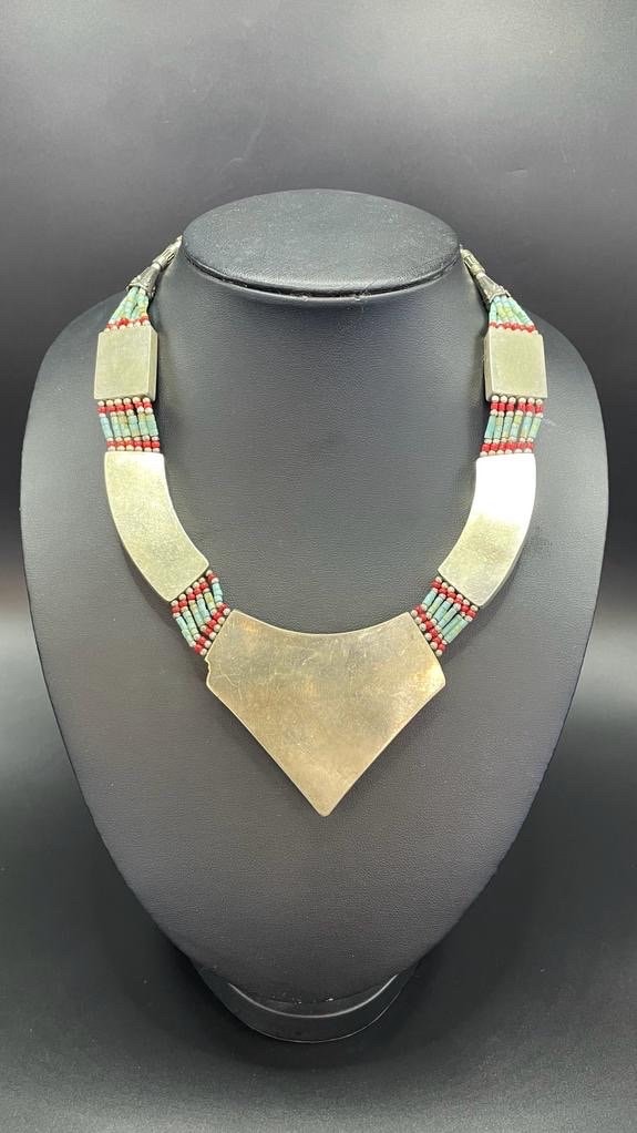 Ancient Handcrafted Silver Plated Tibetan Unique Necklace