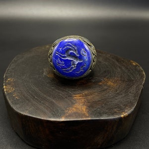 HANDCRAFTED vintage afghan silver plated ring with gorgeous patterned lapis stone