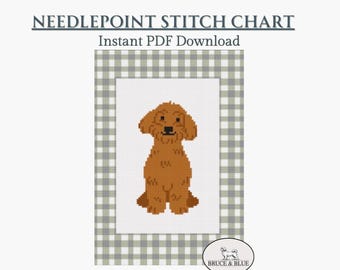 Golden Doodle: Dog Needlepoint Canvas Pattern, Stitch Template| Digital Chart PDF Download