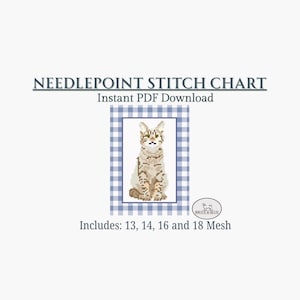 Tabby: Cat Needlepoint Canvas Pattern, Stitch Template| Digital Chart PDF Download