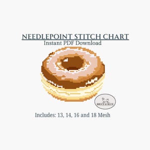 Glazed Donut: Needlepoint Food Canvas Pattern, Stitch Chart| Digital PDF Download