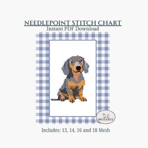 ダックスフント：犬のニードルポイントキャンバスパターン、ステッチテンプレート｜デジタルチャートPDFダウンロード｜ダックスフント