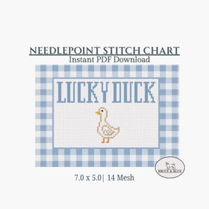 Lucky Duck: preppy, canvaspatroon gingangborduursel, steeksjabloon| Digitale kaart als pdf-download