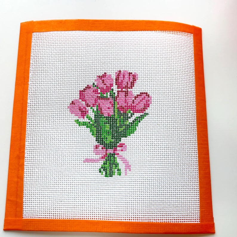 Hand Painted Tulip Bouquet Needlepoint Canvas: 13 Mesh Count Zweigart Monodeluxe Flower Bouquet image 1
