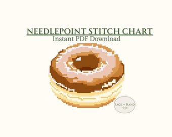 Glasierter Donut: Nadelspitze Lebensmittel Leinwand Muster, Stichmuster, Stichmuster Digitaler PDF-Download