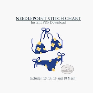Floral String Bikini : Nadelspitze Canvas Muster | Beachy Stitch Chart Digitaler Download | Retro Sommer Bikini