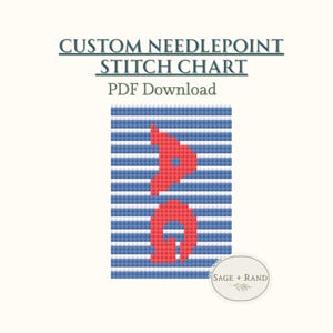 CUSTOM Initial: Preppy Minimal Needlepoint Canvas Pattern, Stitch Template| Digital Chart PDF Download