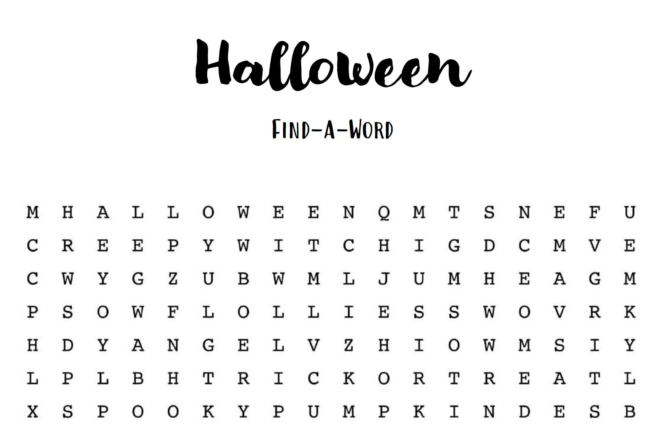 Halloween word find puzzles