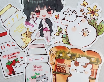 Spring cute stickers | Die cut sticker | Cat sticker | Bunny sticker | Laptop | Journaling | Stationary | cute | cute chibi | Food sticker