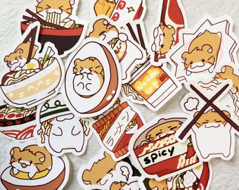 18 pcs Mojimoji ramen set | Cute hamster sticker | planner sticker | stationary | Die cut | Journal | Sticker flakes | ramen stickers