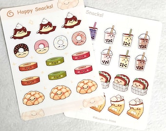 Happy snacks | Food sticker | Snack sticker sheet | Kawaii Sticker | Planner Stickers | Kiss cut | Stationary | Cute | Journal sticker | art