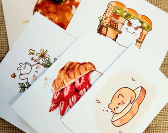Cute prints | Bunny | cat | food | wall art | wall decoration | Food art | cute art | Gift | Art