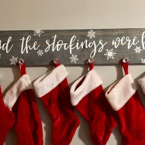 Christmas Stocking Holder with Crystal Knobs, Silver Glitter Snowflake Wall Sign, And The Stocking Were Hung Wood Sign, Free Shipping