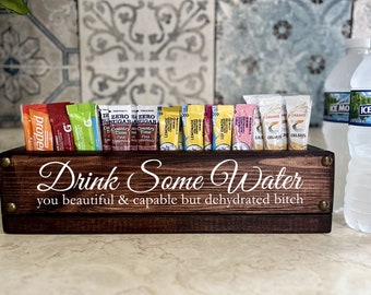 Personalized Water Flavor Packet Organizer: Wooden Drink Caddy