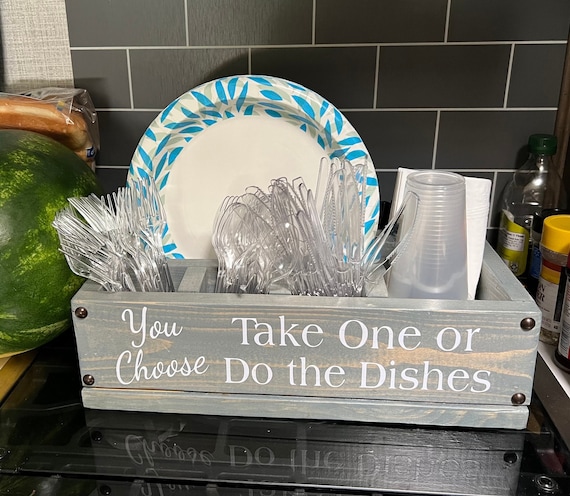 Personalized Paper Plate Cup Silverware Wood Holder You Choose Dishes Kitchen Counter Caddy New Homeowner Housewarming Gift Etsy
