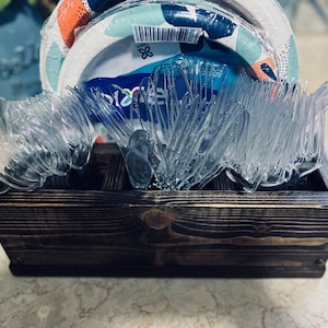 Personalized Compact Kitchen Caddy | Plate and Utensil Party Buffet Holder | Wood Picnic BBQ Organizer Storage Box