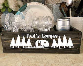 Personalized Wood Paper Plate Caddy: RV Camping Organizer