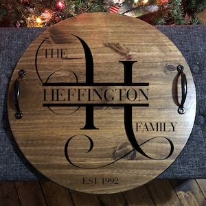 Personalized 15&quot; Wood Monogram Name Tray | Rustic Ottoman Coffee Table Decor | Custom Family Wedding Bridal Gift