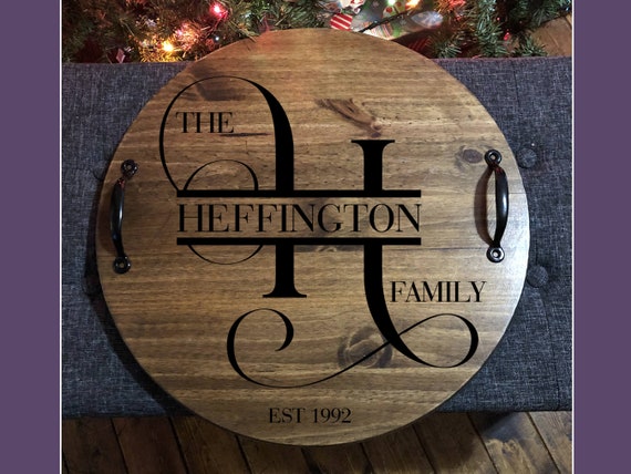 Personalized Family Name Wood Tray: 18" Round Ottoman Decor
