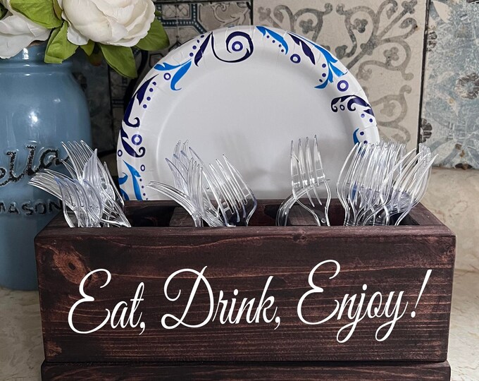 Vintage Pfaltzgraff Wood Caddy With Handle Winterberry Motif Silverware