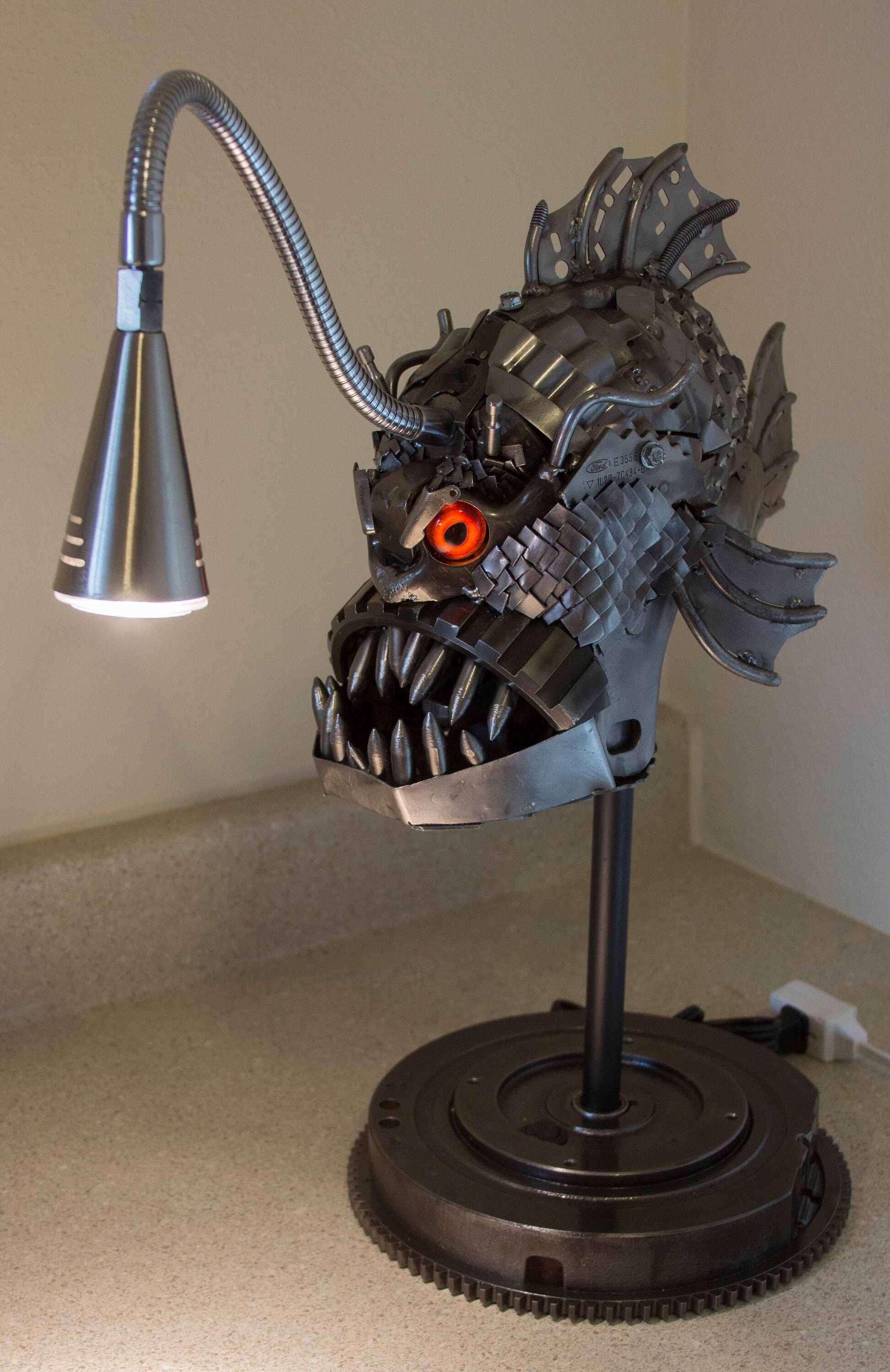 Anglerfish scrap steel sculpture lamp Etsy