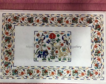 Konsolentisch Top Weißer Marmor Inlay Art