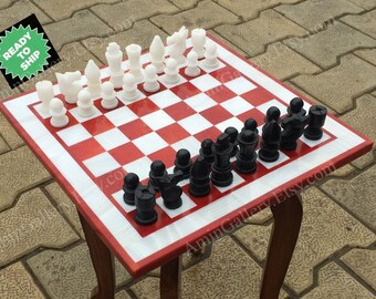 Chess Game / Chess Board with Chess Set / Home Decor / Gift for Him / Marble Inlay